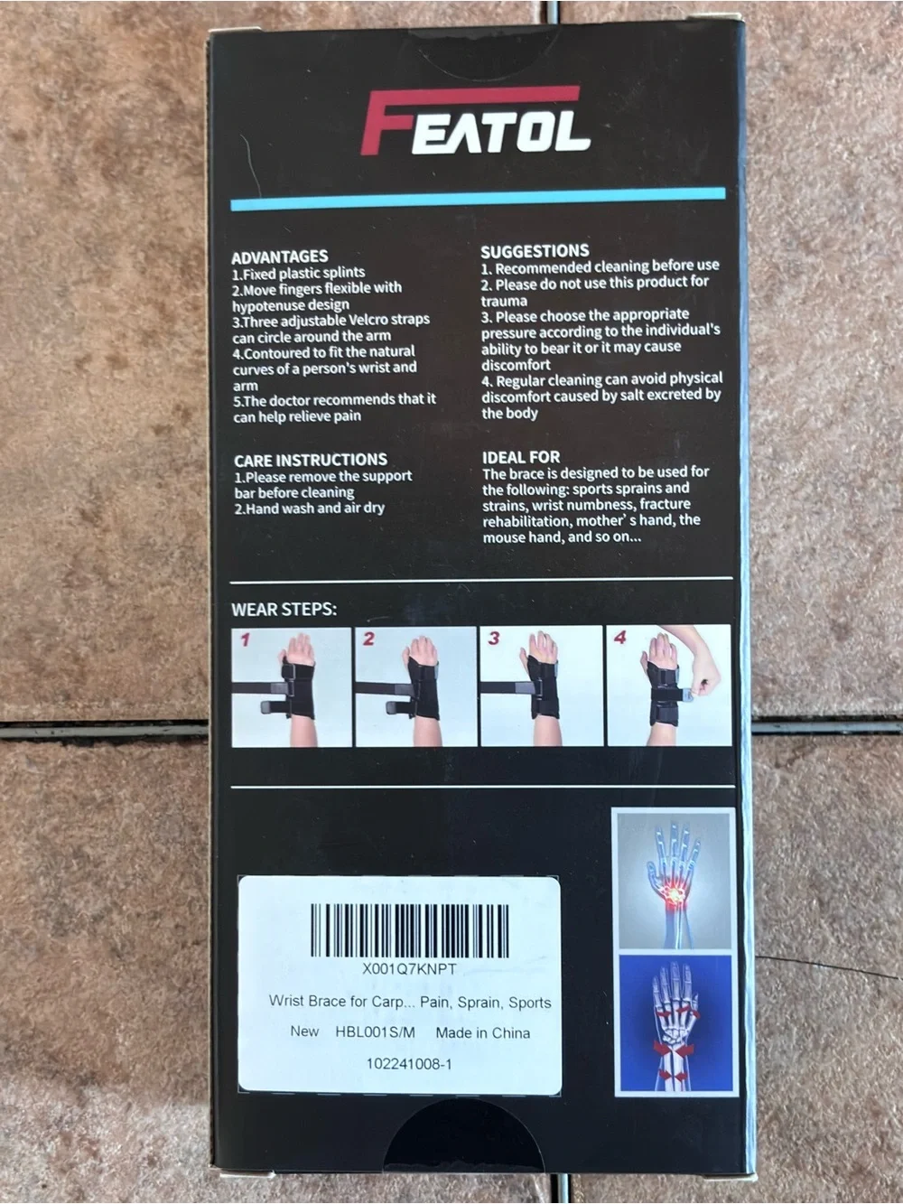 FEATOL Wrist Brace Hand Brace Left Hand Small/Medium Carpal Tunnel Wrist NIB